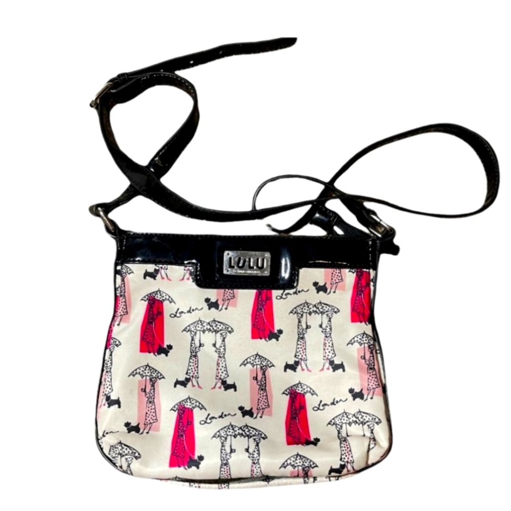 LuLu Guiness Vintage 90's White/Pink Umbrella Print Canvas Crossbody Small Bag